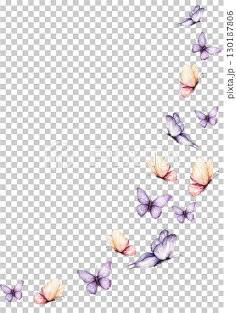 Postcard with beautiful colorful butterflies. Watercolor hand drawn logo, template, insect clipart isolated on background. Botanical and wedding illustration. Baby shower design elements. Party Postcard with beautiful colorful butterflies. Watercolor hand drawn logo, template, insect clipart isolated on background. Botanical and wedding illustration. Baby shower design elements. Party 130187806