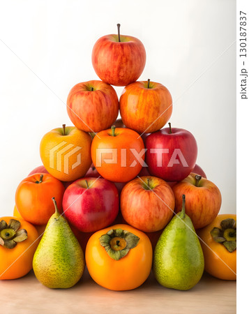 Celebration of Chuseok with a colorful pyramid of fruits representing Korean Thanksgiving Celebration of Chuseok with a colorful pyramid of fruits representing Korean Thanksgiving 130187837