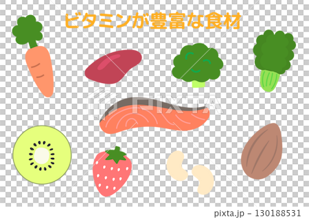 可愛的平面插圖組富含維生素的食物 130188531