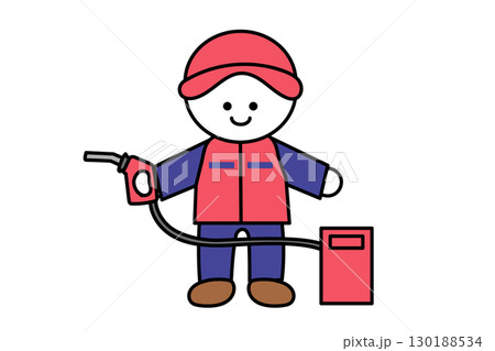 ガソリンスタンドのスタッフのデフォルメキャラクターイラスト 130188534