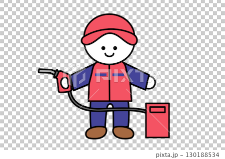 ガソリンスタンドのスタッフのデフォルメキャラクターイラスト 130188534