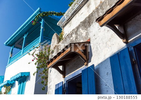 Marmaris, Turkey. Historic Mediterranean building exterior Marmaris, Turkey. Historic Mediterranean building exterior 130188555