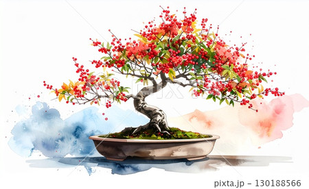 南天盆栽・墨彩カラーアート 130188566