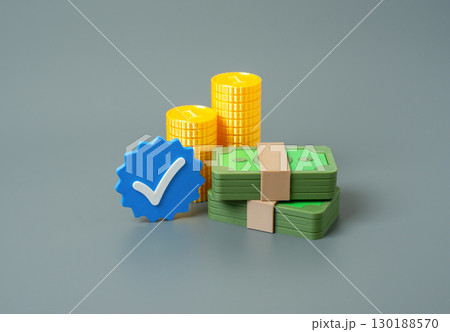 Money and blue verification checkmark. Clean money with legal origin, secure transactions, certified income, premium payment, business bonus, financial transparency Money and blue verification checkmark. Clean money with legal origin, secure transactions, certified income, premium payment, business bonus, financial transparency 130188570