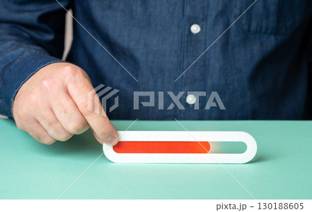 Red progress bar. Coming to an end, doing the job. Time running out. Moving to a new level. Promotion at work. Experience or health. Life path, deadlines approaching, career transition. Red progress bar. Coming to an end, doing the job. Time running out. Moving to a new level. Promotion at work. Experience or health. Life path, deadlines approaching, career transition. 130188605