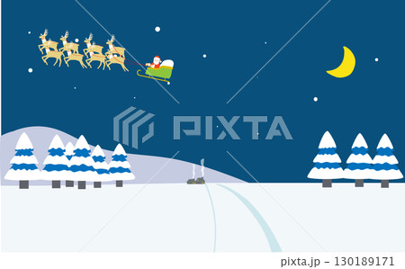 クリスマスの夜の雪が積もった小さな家がある風景 130189171