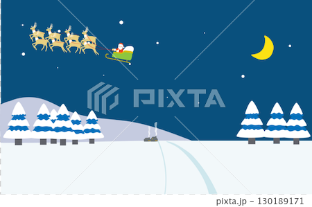 クリスマスの夜の雪が積もった小さな家がある風景 130189171