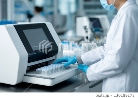 研究室でDNA解析装置を操作する研究者 研究室でDNA解析装置を操作する研究者 130189175