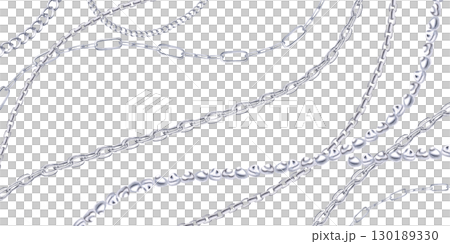 Gracefully curved silver chains and pearl strands in a rectangular frame. Isolated watercolor illustration for printing design for Christmas sales, jewelry stores, postcard printing. 130189330