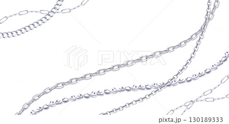 Elegant silver chains in a rectangular frame. Isolated watercolor illustration for the design of printed materials for Christmas sales, jewelry stores, postcard printing. Elegant silver chains in a rectangular frame. Isolated watercolor illustration for the design of printed materials for Christmas sales, jewelry stores, postcard printing. 130189333