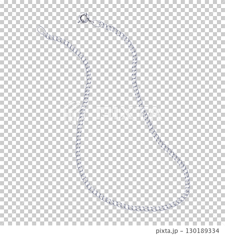 Silver curved unfastened chain. Isolated watercolor jewelry illustration for catalog design, shop windows, branded packaging, interior design and wedding events. Silver curved unfastened chain. Isolated watercolor jewelry illustration for catalog design, shop windows, branded packaging, interior design and wedding events. 130189334