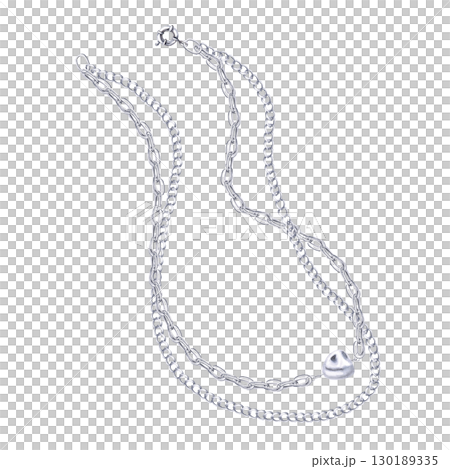 Silver necklace with two chains and baroque pearl pendant. Isolated watercolor jewelry illustration for catalog design, shop windows, branded packaging, interior design and wedding events. Silver necklace with two chains and baroque pearl pendant. Isolated watercolor jewelry illustration for catalog design, shop windows, branded packaging, interior design and wedding events. 130189335