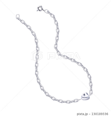 Silver necklace with large baroque pearl pendant. Isolated watercolor illustration of jewelry for catalog design, shop windows, branded packaging, interior design and wedding events. Silver necklace with large baroque pearl pendant. Isolated watercolor illustration of jewelry for catalog design, shop windows, branded packaging, interior design and wedding events. 130189336