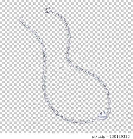 Silver necklace with large baroque pearl pendant. Isolated watercolor illustration of jewelry for catalog design, shop windows, branded packaging, interior design and wedding events. 130189336