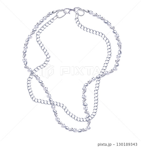 Necklace made of a strand of baroque pearls and a silver chain. Isolated watercolor illustration of jewelry for catalog design, shop windows, branded packaging, interior design and wedding events. 130189343