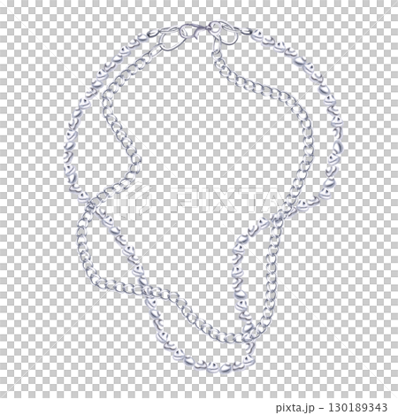 Necklace made of a strand of baroque pearls and a silver chain. Isolated watercolor illustration of jewelry for catalog design, shop windows, branded packaging, interior design and wedding events. 130189343