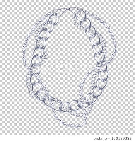 Necklace with two types of chains and a strand of baroque pearls. Isolated watercolor illustration of jewelry for catalog design, shop windows, branded packaging, interior design and wedding events. 130189352