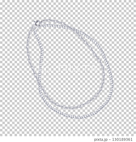 Double silver chain. Isolated watercolor jewelry illustration for catalog design, shop windows, branded packaging, interior design and wedding events. Double silver chain. Isolated watercolor jewelry illustration for catalog design, shop windows, branded packaging, interior design and wedding events. 130189361