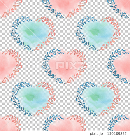 Watercolor seamless pattern heart shape. Abstract twigs, background isolated illustration. Pink, turquoise color. Cute packaging for Valentine Day, International Women Day, wrapping paper for holiday Watercolor seamless pattern heart shape. Abstract twigs, background isolated illustration. Pink, turquoise color. Cute packaging for Valentine Day, International Women Day, wrapping paper for holiday 130189885