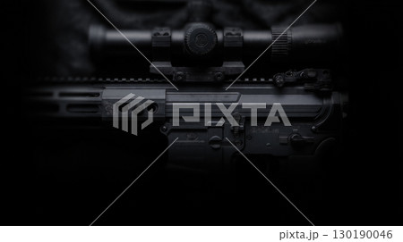 Modern weapon with scope. Black background 130190046