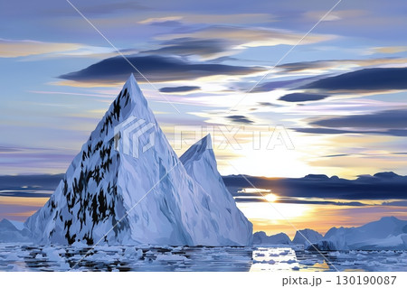 Icebergs under cloudy sky 130190087