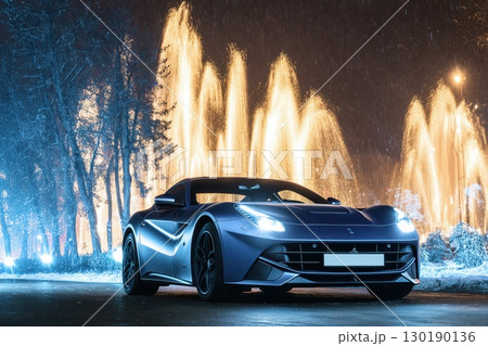 Sport car on a night street Sport car on a night street 130190136