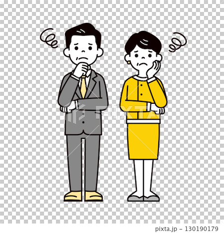 全身插畫素材集穿著西裝、表情苦惱的中年男女_向量 全身插畫素材集穿著西裝、表情苦惱的中年男女_向量 130190179