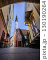 Tallinn Old Town medieval architecture with cobblestone streets and historic buildings at twilight 130190264