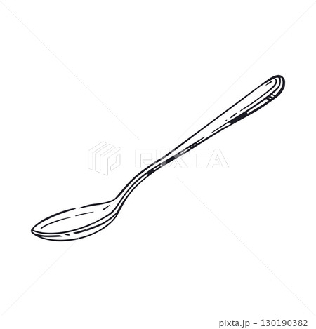 A teaspoon hand-drawn in ink and translated into a vector. Vector illustration is suitable for printing on paper, product packaging, textiles, tableware, for design. Vector illustration 130190382