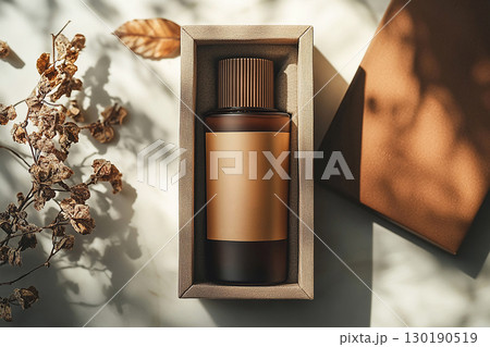 Glass perfume bottle featuring elegant gold detailing. Perfect for high-end perfume marketing. Glass perfume bottle featuring elegant gold detailing. Perfect for high-end perfume marketing. 130190519