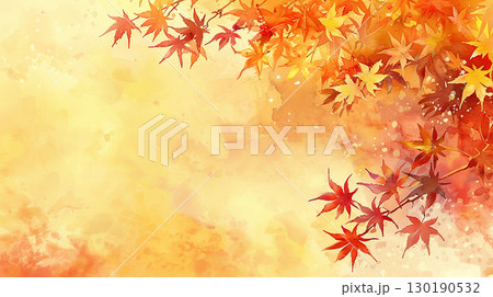 紅葉が舞う秋の和風水彩イラスト背景　Generative AI 130190532