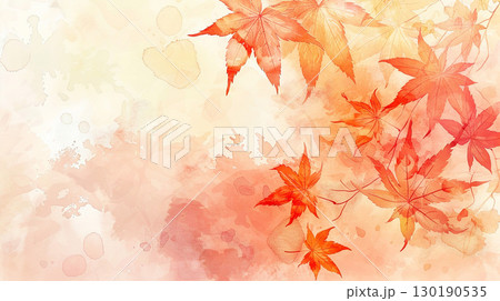 紅葉が舞う秋の和風水彩イラスト背景　Generative AI 130190535