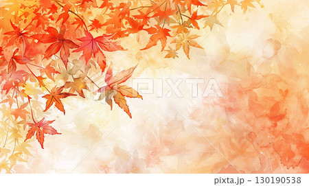 紅葉が舞う秋の和風水彩イラスト背景　Generative AI 130190538