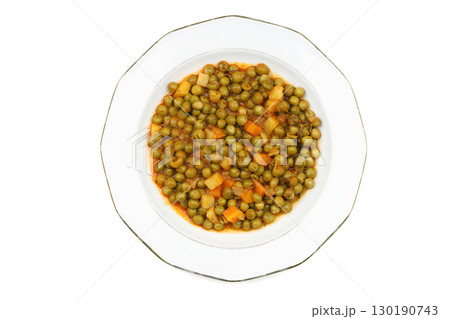 Green Peas with vegetables and herbs. Vegetarian dinner Green Peas with vegetables and herbs. Vegetarian dinner 130190743