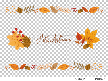 秋の落ち葉と木の実をあしらったフレームイラストセット 秋の落ち葉と木の実をあしらったフレームイラストセット 130190873