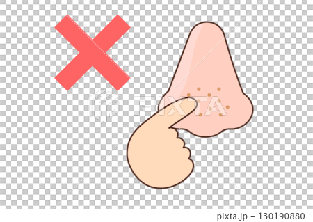 Illustration of pushing blackheads out with your fingers - Wrong care 130190880