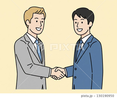 握手をする日本人と外国人のビジネスマン 130190950