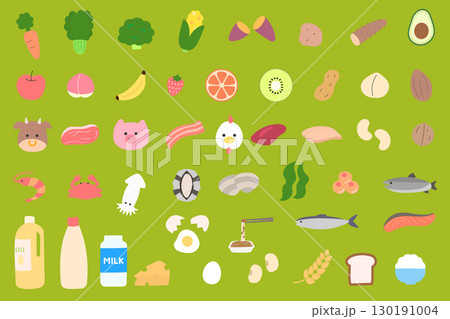 かわいいタッチの食材フラットアイコンイラストセット 130191004