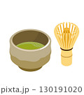 明るめの抹茶茶碗と茶筅のセット - フラットイラスト 130191020