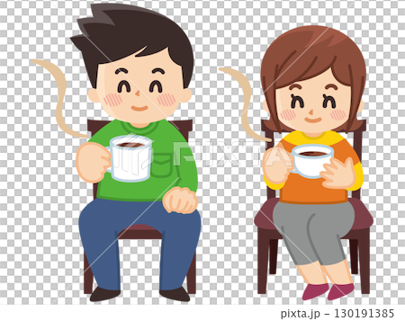 一位年輕人坐在椅子上喝咖啡放鬆 130191385