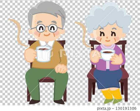 老一輩坐在椅子上喝咖啡放鬆 老一輩坐在椅子上喝咖啡放鬆 130191386