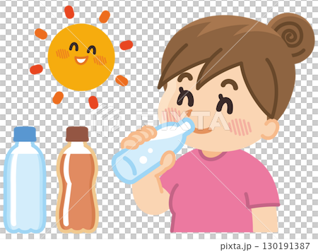 水分補級をする若い女性 熱中症対策 炎天下 水分補級をする若い女性 熱中症対策 炎天下 130191387