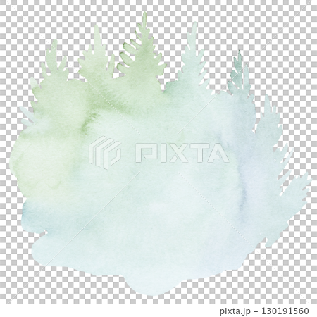 Hand drawn watercolor light green spruce or pine tree misty forest, winter isolated illustration 130191560