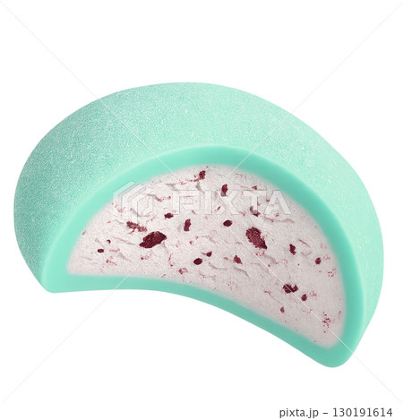 Mint green mochi ice cream with berry chip filling isolated on white background 130191614