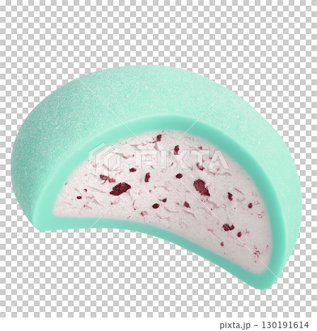Mint green mochi ice cream with berry chip filling isolated on white background 130191614