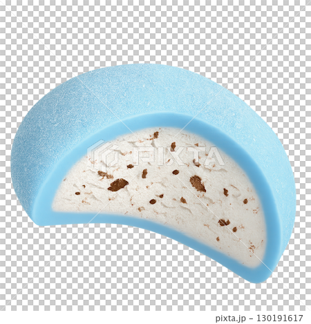 Blue mochi ice cream with chocolate chip filling isolated on white background 130191617