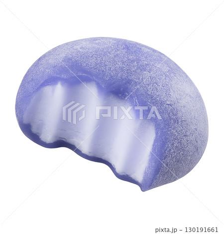 Purple mochi ice cream with creamy filling and bite mark isolated on white background 130191661
