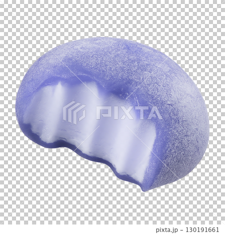 Purple mochi ice cream with creamy filling and bite mark isolated on white background 130191661