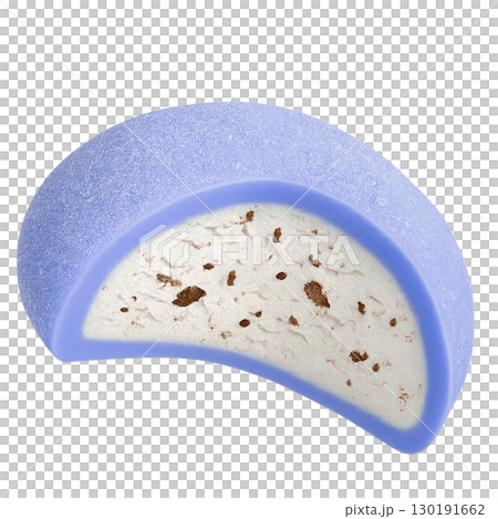 Blue mochi ice cream with chocolate chip filling isolated on white background 130191662