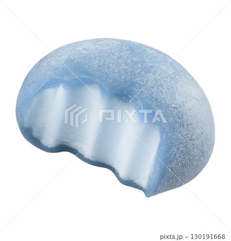 Blue mochi ice cream with creamy filling and bite mark isolated on white background 130191668